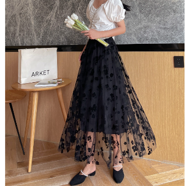 Load image into Gallery viewer, Black Lace Patchwork Skirt
